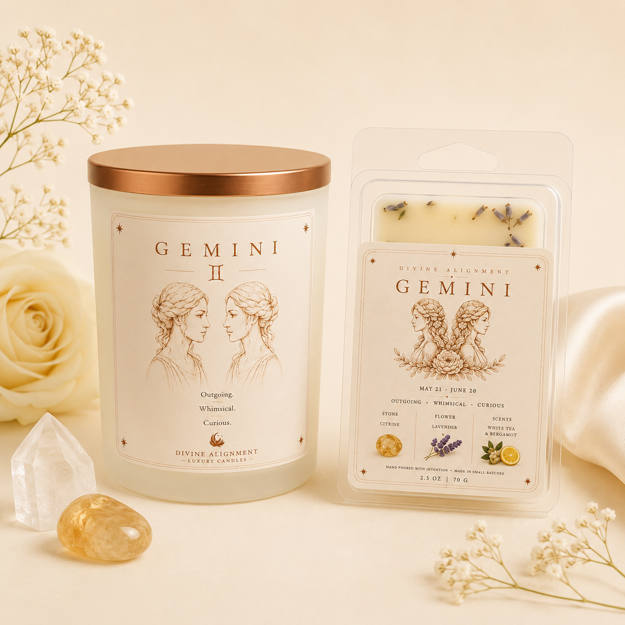 Gemini Zodiac Candle + Wax Melt Bundle